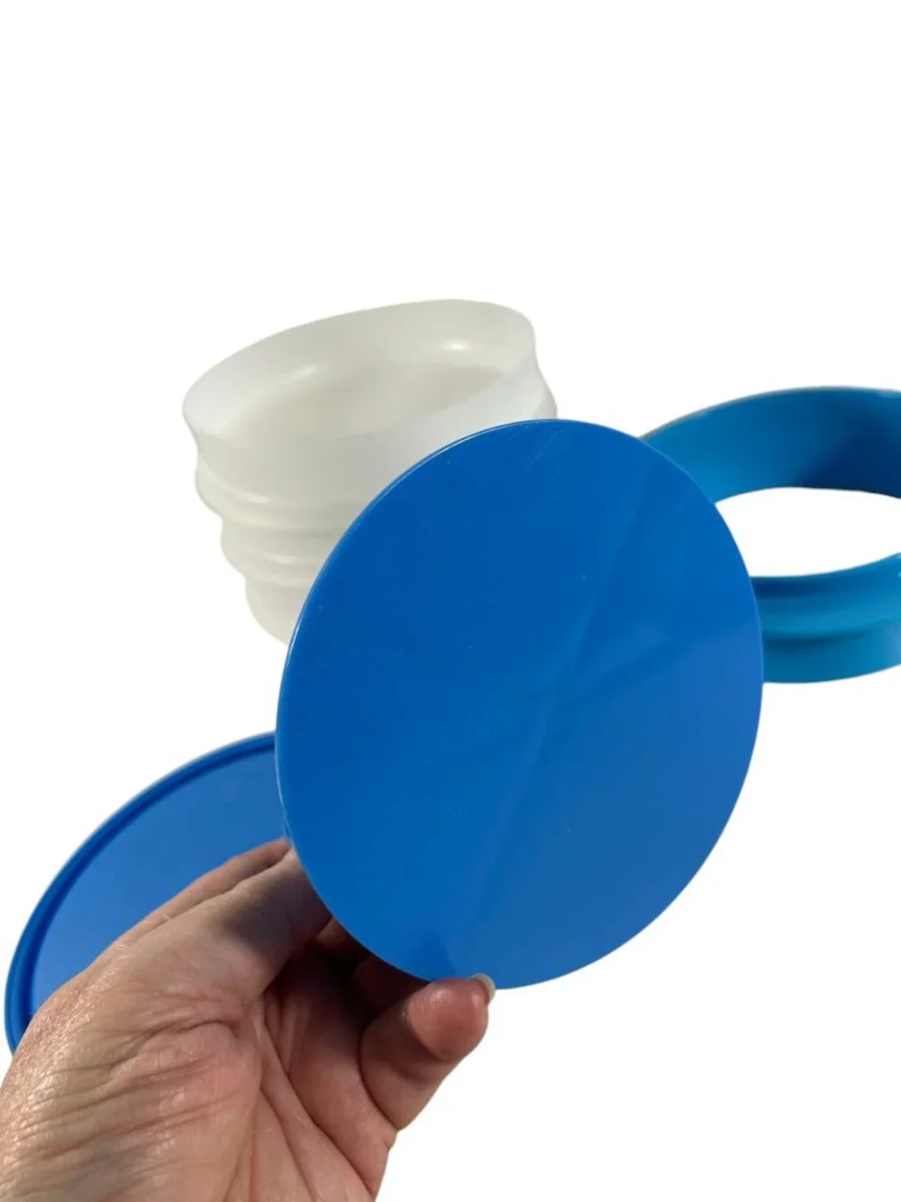 Tupperware Hamburger Press Keeper Set 4 Blue Burger Patties Stackable 5